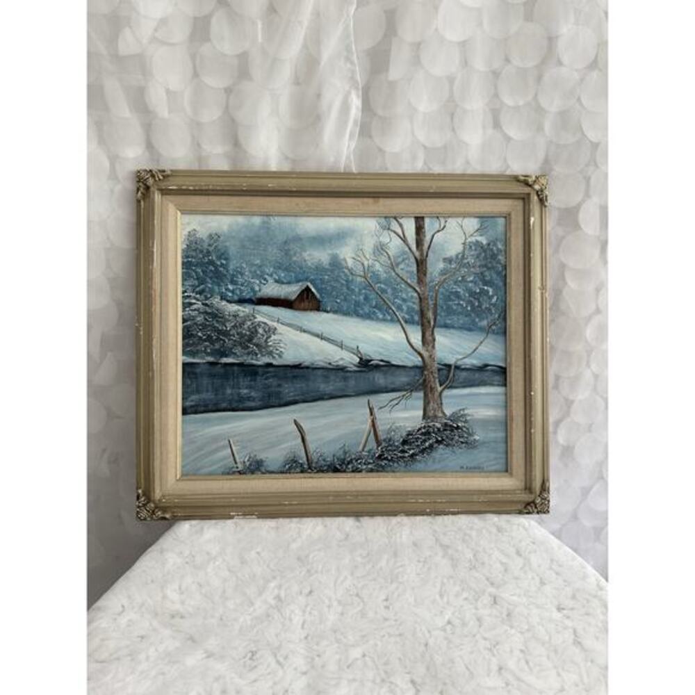 VTG 40s-50s Handmade Wood Frame Taupe Gray Linen Shabby Chic French Country